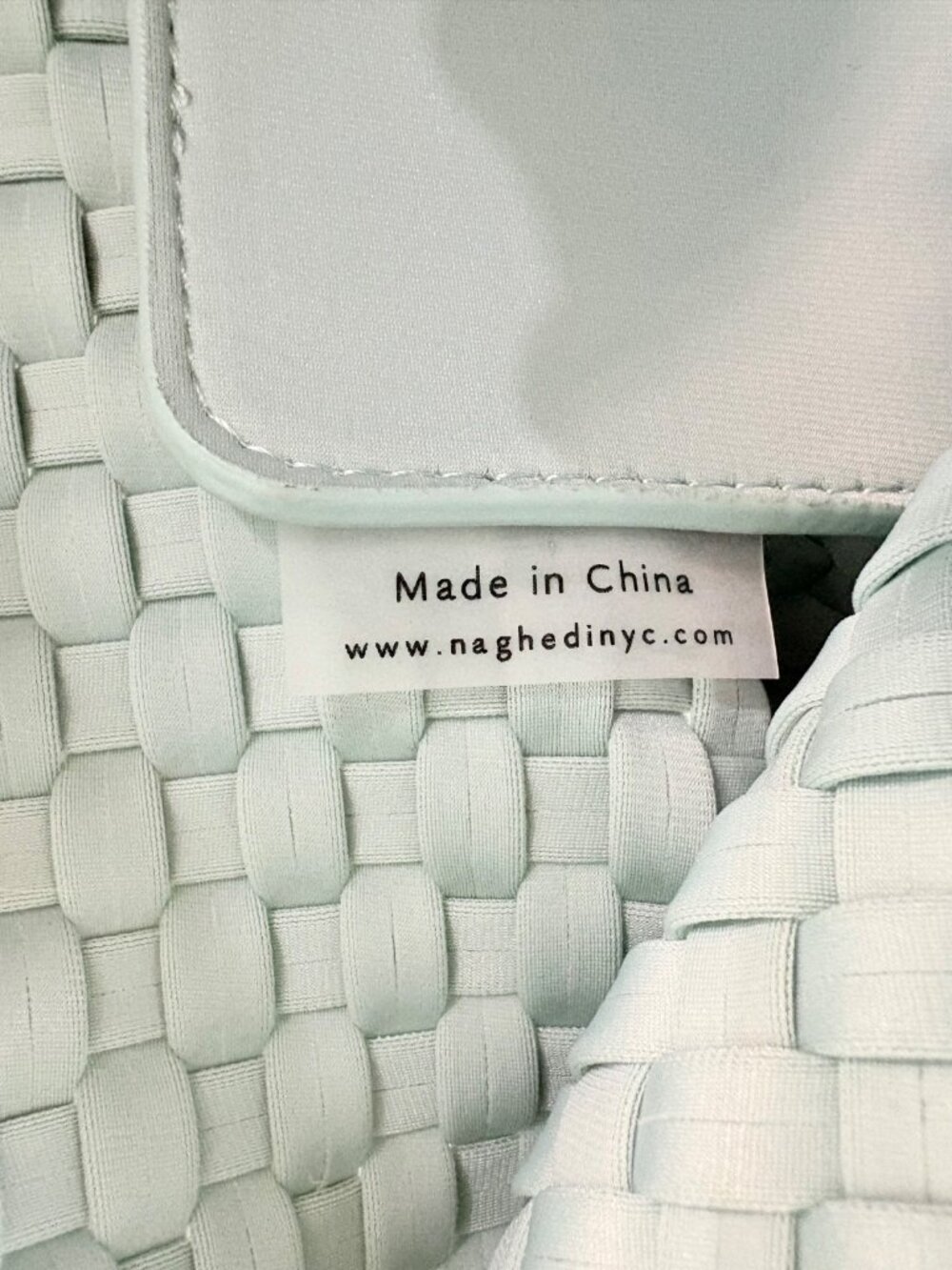 Naghedi St Barths Medium Tote Aqua Green Woven Neoprene with Pouch - Picture 12 of 16
